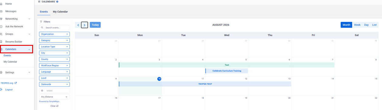 New calendar with improved features accessible through TECPDS Connect.