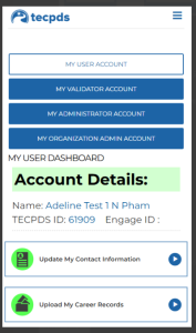 Example of how the TECPDS dashboard looks when viewed from a mobile phone.